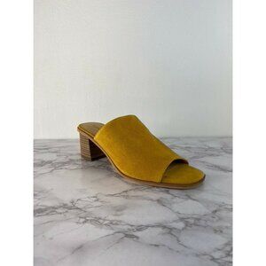 Lucky & Brand Women's Gold Yellow Suede Lutena Heeled Sandal SZ 9